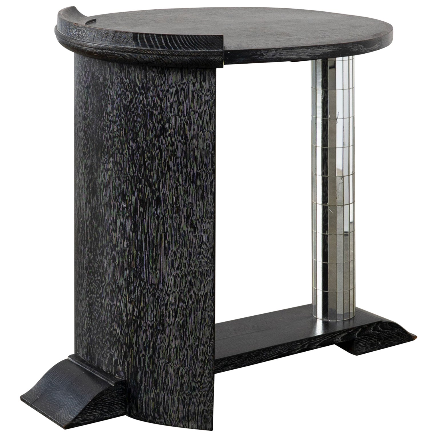 Vintage Ebonised Oak and Mirror Mosaic Pedestal Table