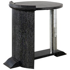 Vintage Ebonised Oak and Mirror Mosaic Pedestal Table
