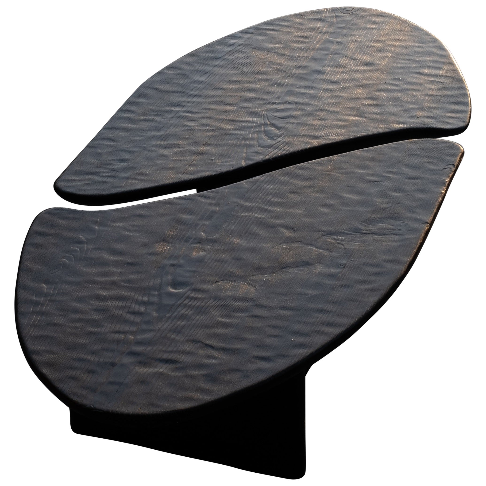 Contemporary Two Overlapping Leaves Dark Oak Coffee Tables by Dennis Kaiser