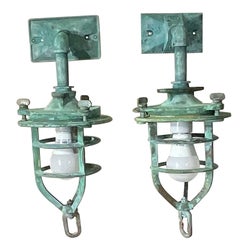 Pair Of Antique Bronze Nautical Marine wall sconces, or Convoy Lights