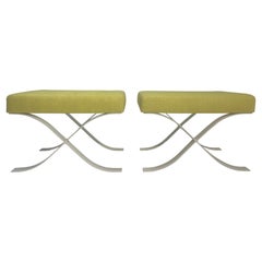 Pair of Mid Century Modern Ottomans, Stools, Cream, Yellow