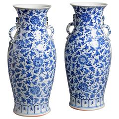 Pair of 19th Century Blue and White Porcelain Vases