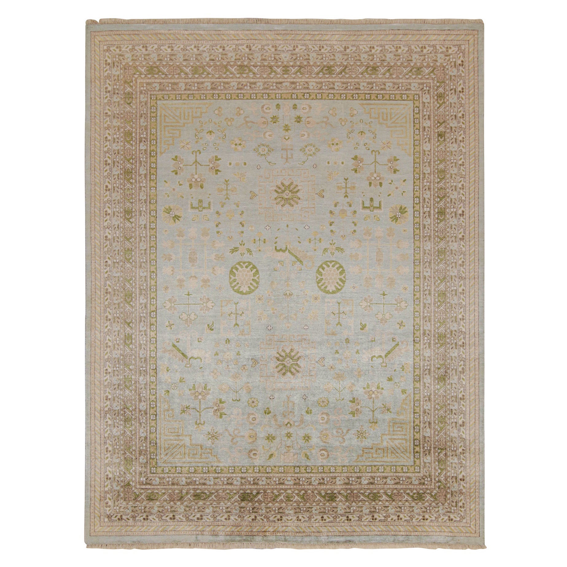 Rug & Kilim’s Khotan Style Rug with Blue & Beige-Brown Pattern