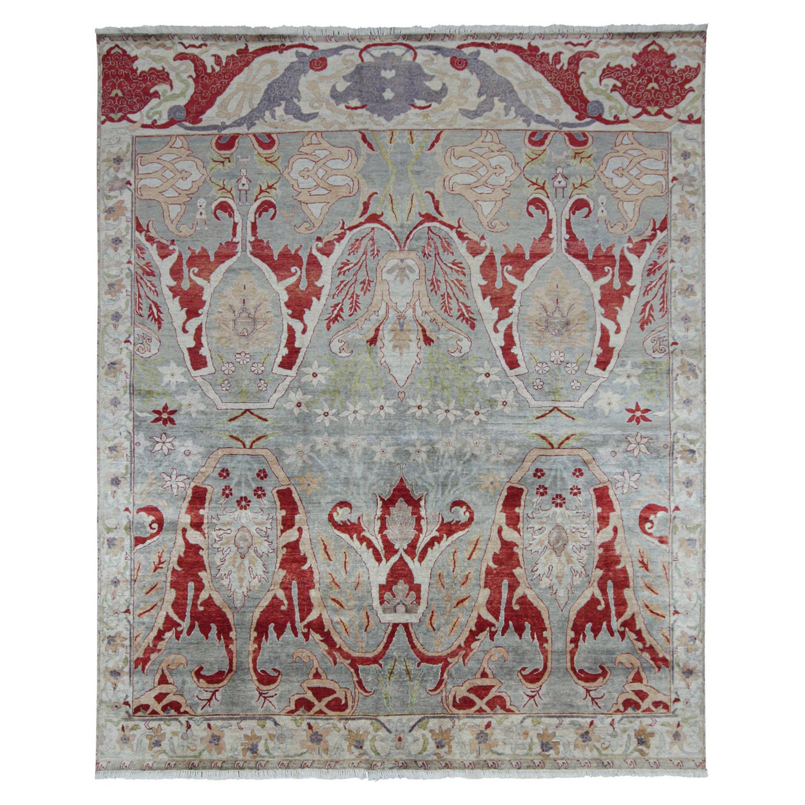 Rug & Kilim’s Classic Style Rug with Red, Blue and Grey Floral Patterns