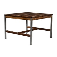 Table basse carrée suédoise en bois de rose et aluminium Vintage Mid-Century Modern