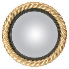 Miroir convexe circulaire en liège et corde dorée du 19ème siècle