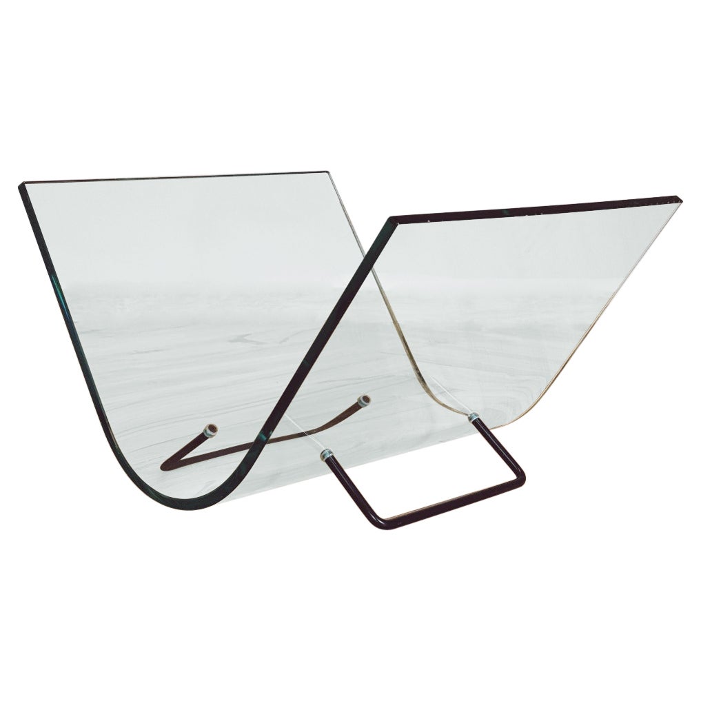 1980s Italian Fiam Glass magazine rack For Sale