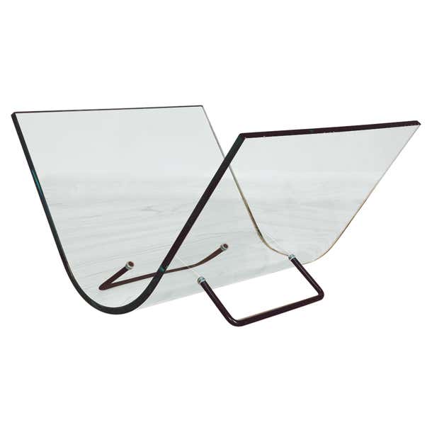 1980s Italian Fiam Glass magazine rack For Sale at 1stDibs