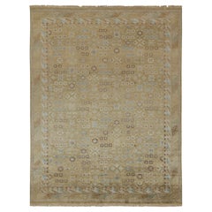 Rug & Kilim’s Khotan Style Rug with Blue & Beige-Brown Geometric Pattern