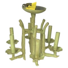 Faux Bamboo Green Painted Small Chandelier Light, circa 1950s