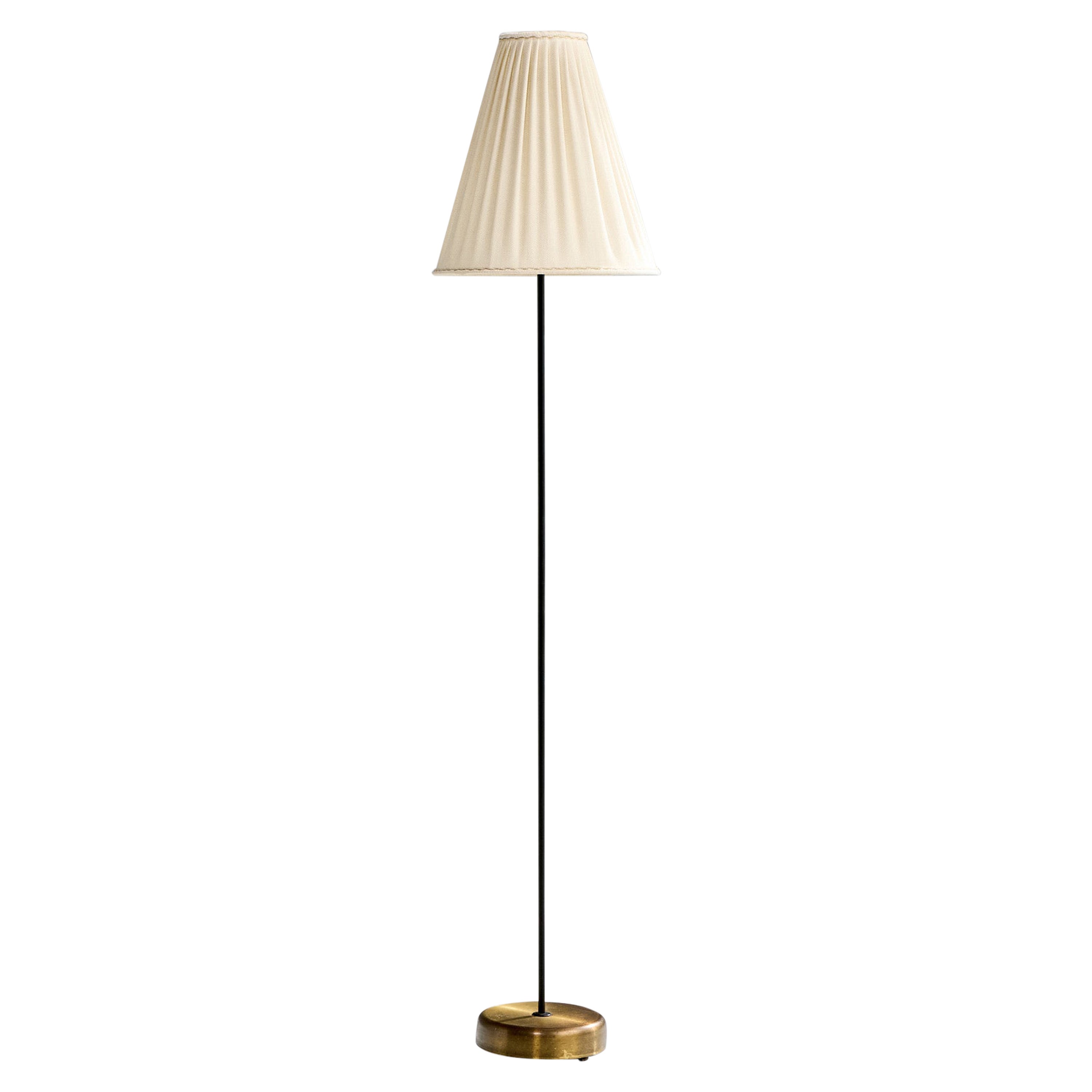 Eskilstuna Elektofabrik, Floor Lamp, Brass, Metal, Fabric, Sweden, 1950s