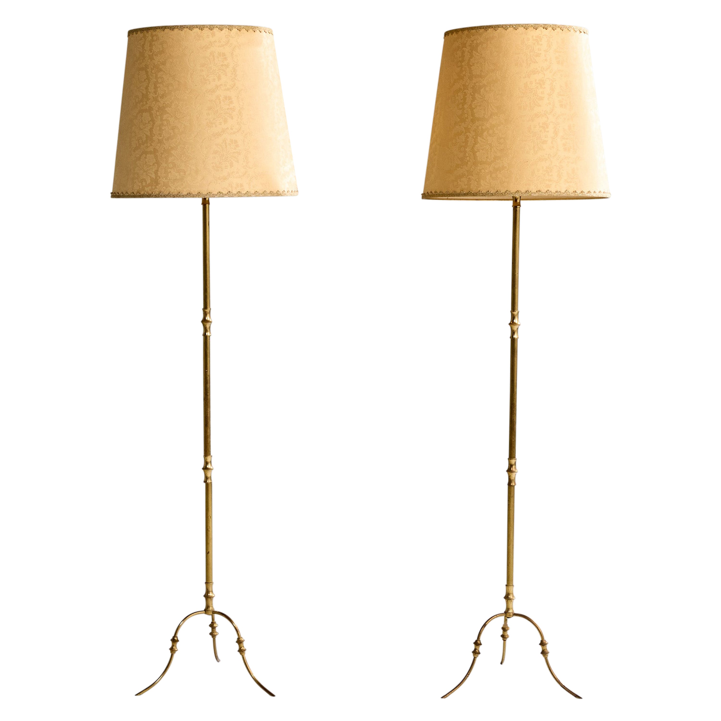 Danish Designer, Floor Lamps, Brass, Fabric, Denmark, 1920s