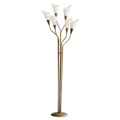 Danish Designer, Floor Lamp, Brass, Plastic, Denmark, 1950s