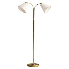 Créateur suédois, lampadaire, laiton, tissu, Suède, années 1950