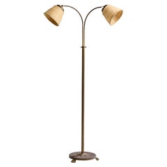 Schwedische Designerin, Stehlampe, Messing, Rattan, Schweden, 1940er Jahre