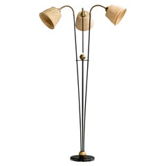 Swedish Designer, Floor Lamp, Brass, Metal, Rattan, Sweden, 1960s