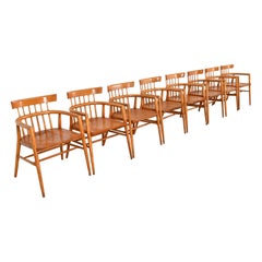 Paul McCobb Planner Group Sillones con respaldo de huso de arce macizo, juego de ocho