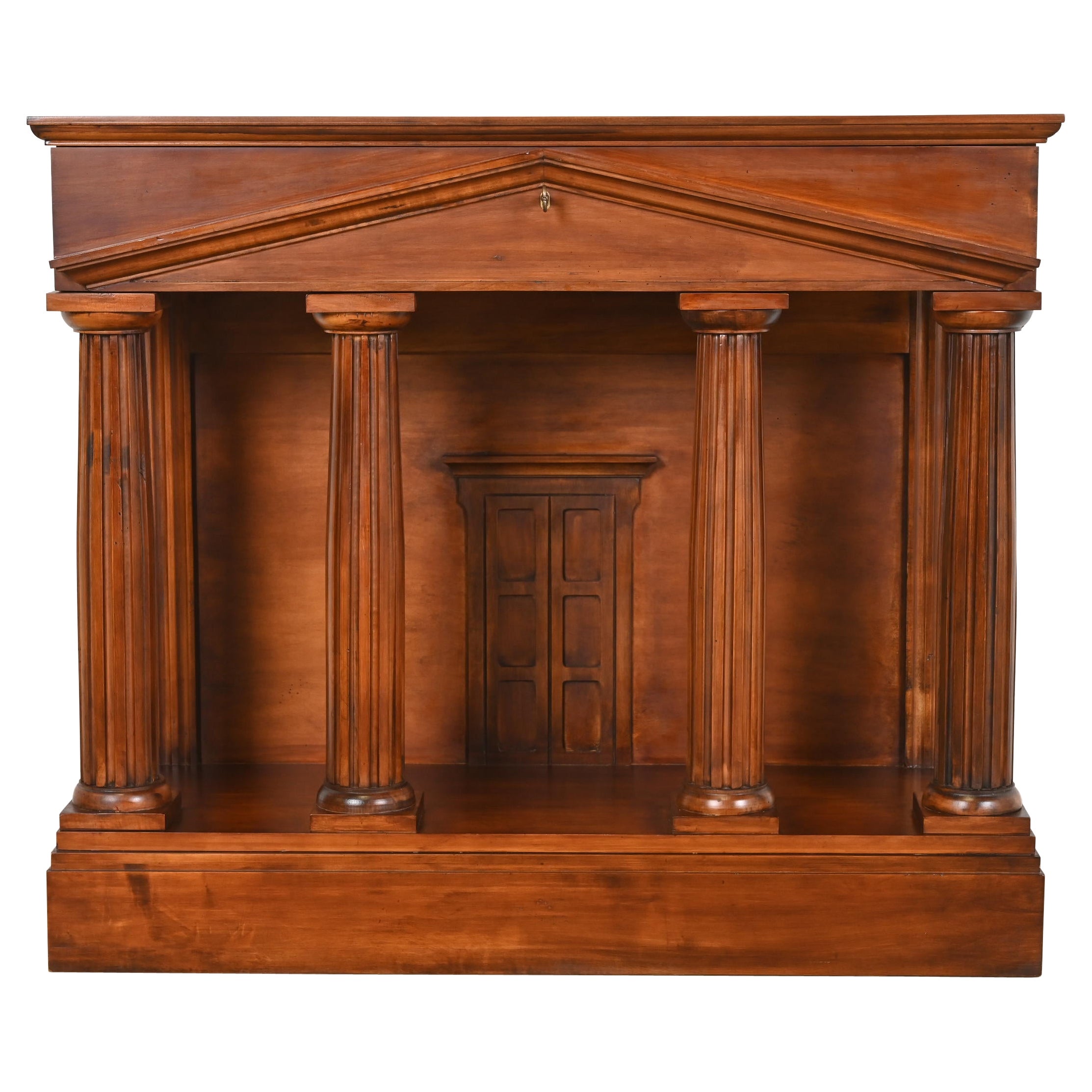 Romweber Neoclassical Pantheon Form Carved Walnut and Burl Wood Sideboard