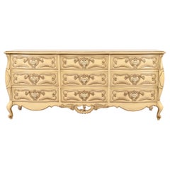 Romweber French Rococo Louis XV Cream Lacquered Nine-Drawer Dresser, Circa 1960s
