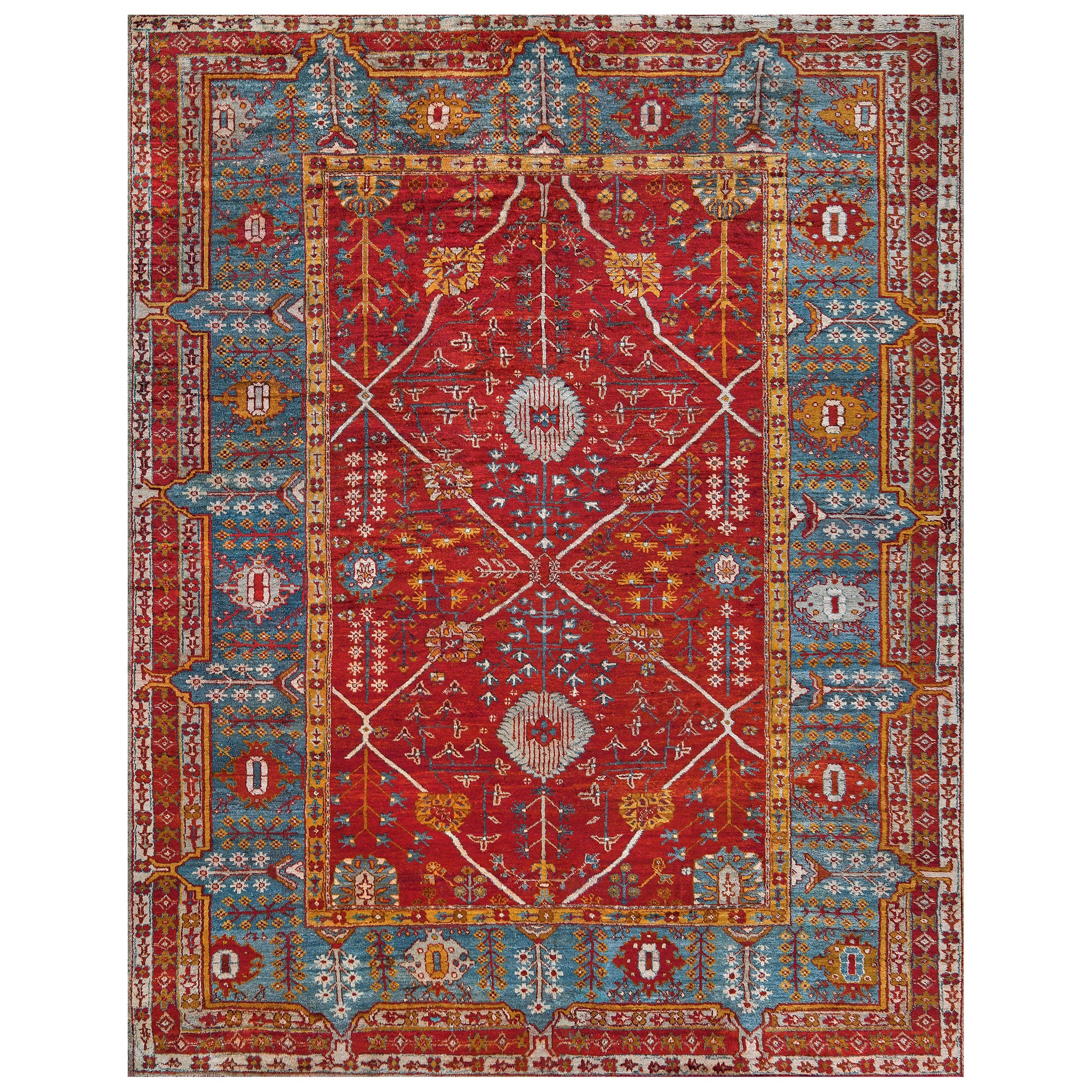 Antique Circa-1880 Wool Tomato-Red Bold Floral Anatolian Oushak Rug