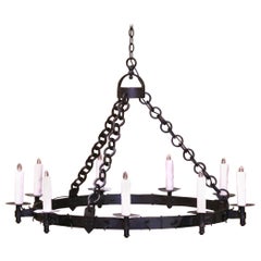 19th Century French Gothic Style Hand Forged Iron Nine-Light Chandelier