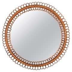 Franco Albini Round Mirror in Curved Rattan and Bamboo, Italy 1960s