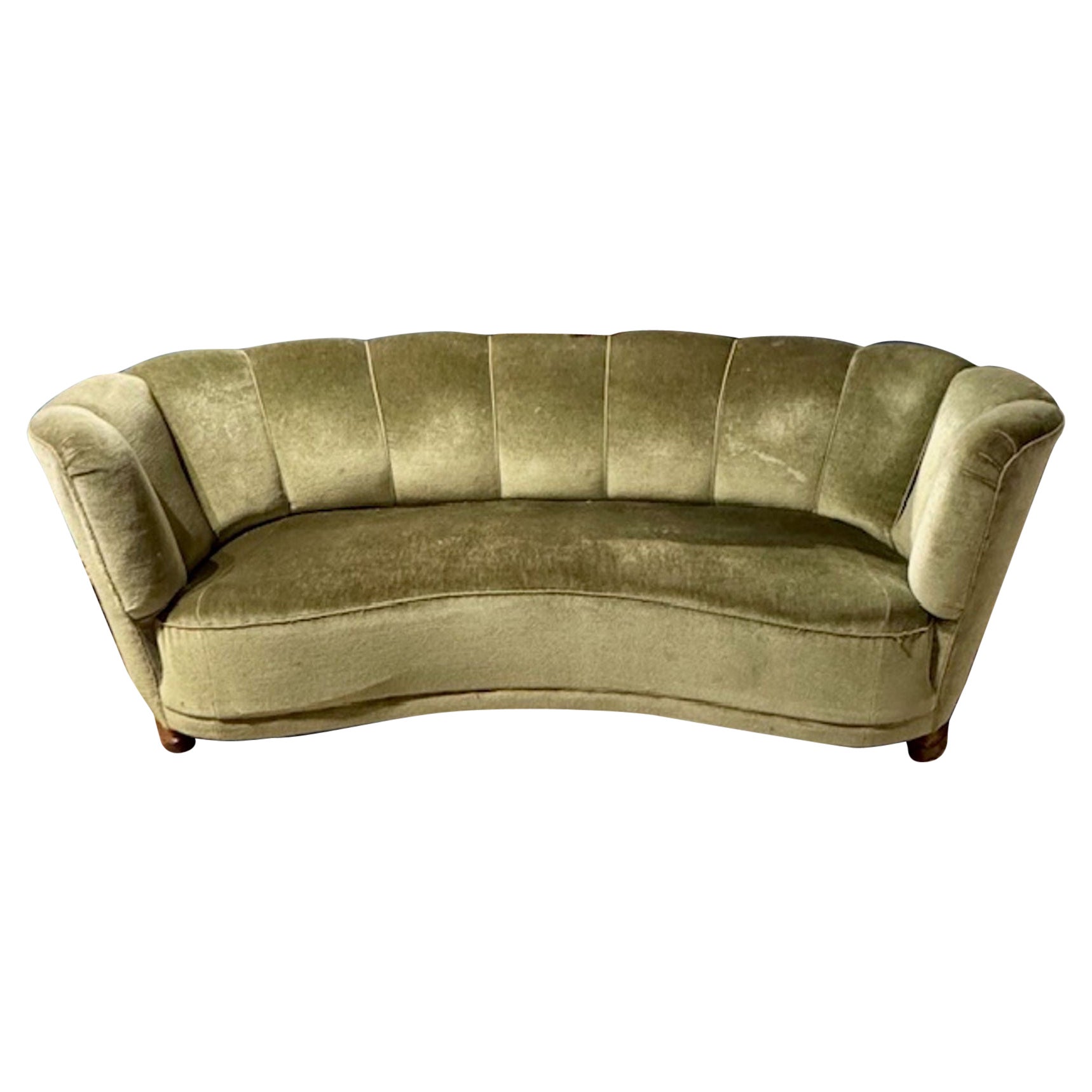 Vintage Danish MId Century Sofa in Green Velour