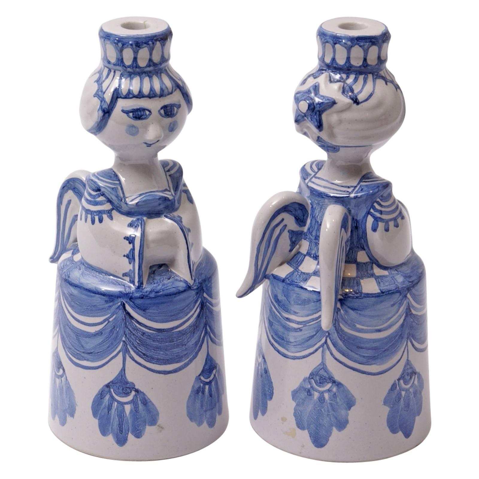 Pair of Björn Wiinblad Earthenware "Angels" Candlesticks For Sale