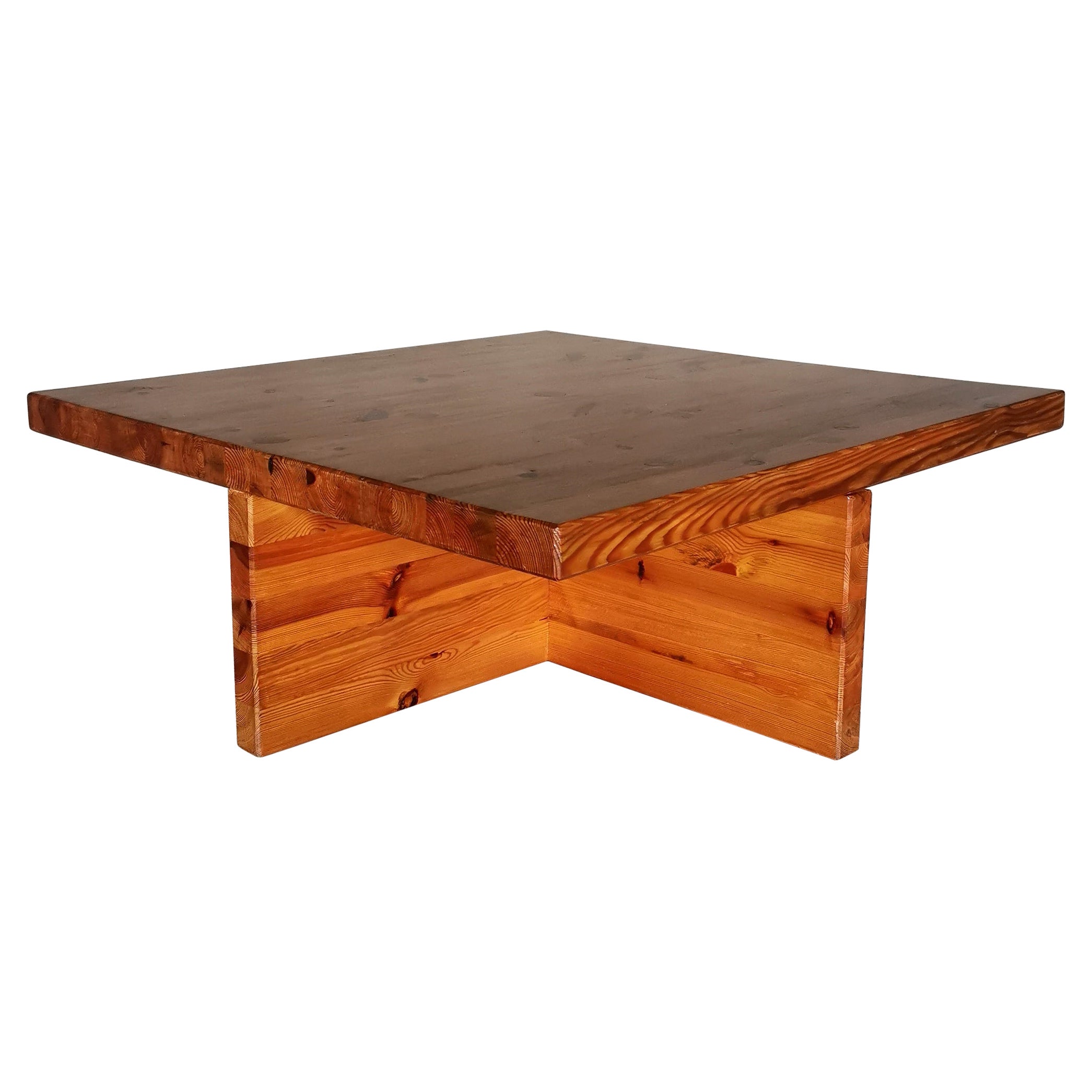 Mesa de centro monumental minimalista de pino macizo Sven Larsson Suecia, años 70