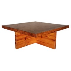 Mesa de centro monumental minimalista de pino macizo Sven Larsson Suecia, años 70