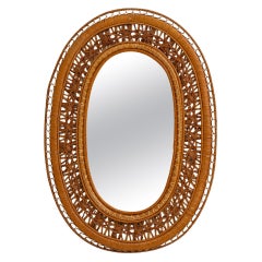 20th Century French Oval Wicker Mirror