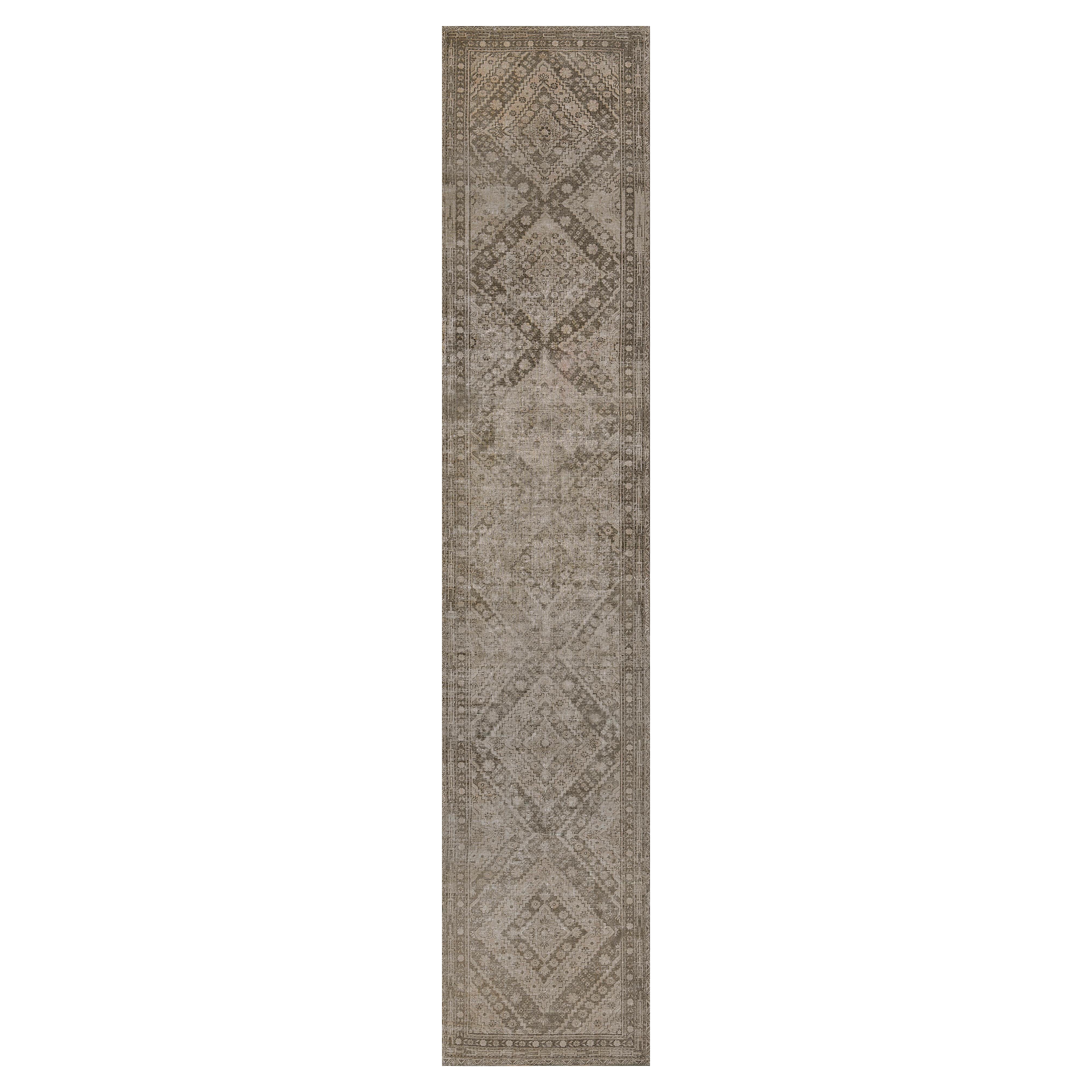 Antique Circa-1920 Gray Floral Wool Khotan Runner