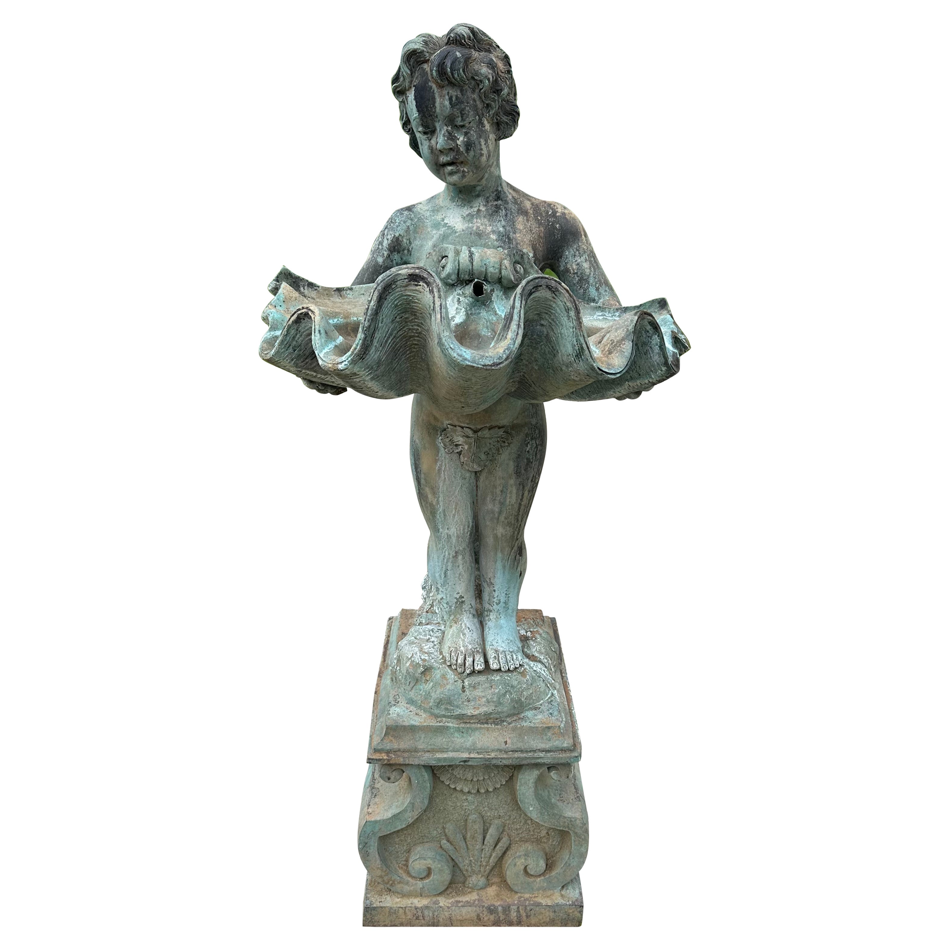 Antique Italian Bronze Boy Fountain or Bird Bath Sculpture