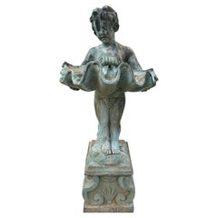 Antique Italian Bronze Boy Fountain or Bird Bath Sculpture