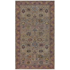 Antique Hand-Woven Wool Multicolored Floral Indian Agra Rug