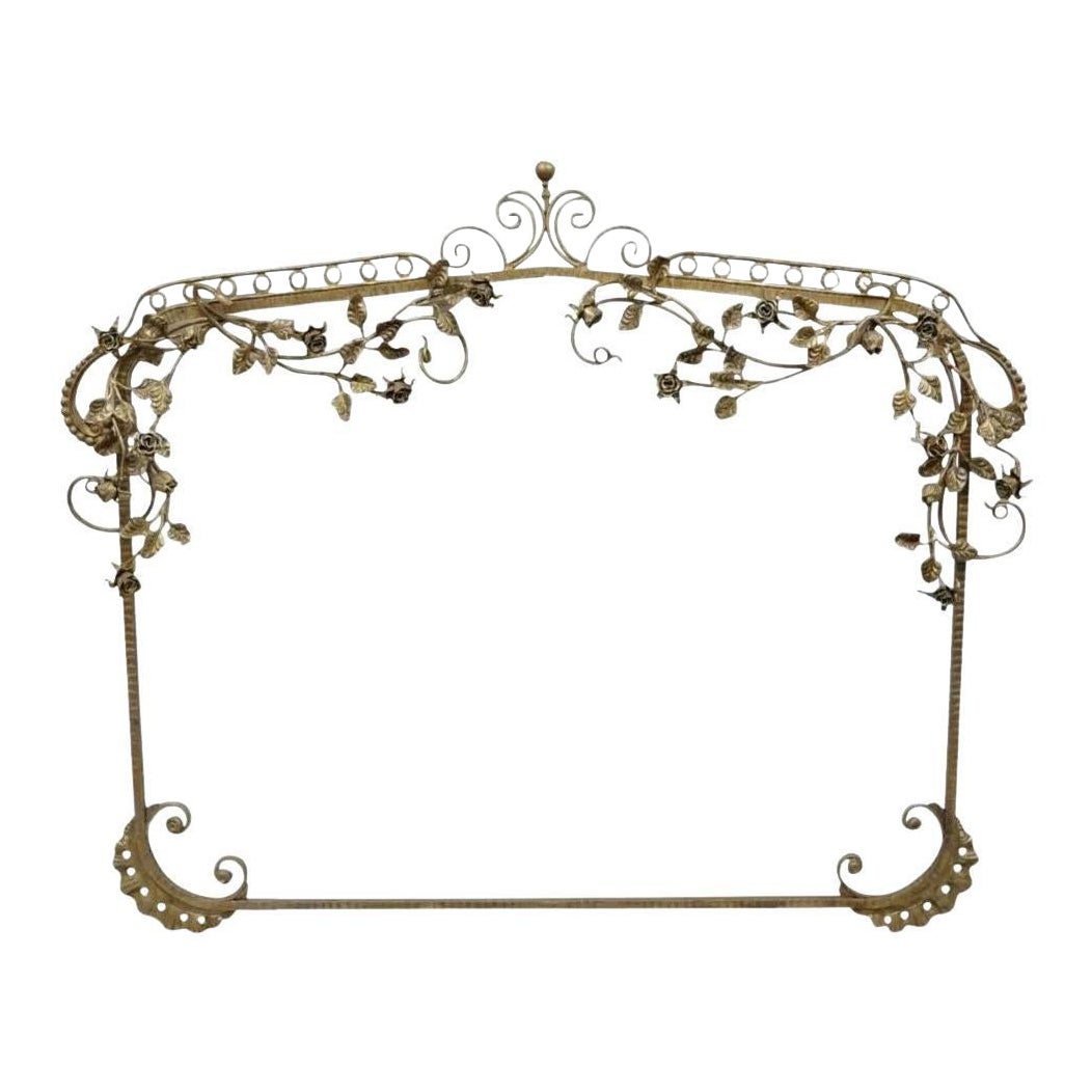 Italian Hollywood Regency Wrought Iron Large Shabby Flower Chic Mirror Frame