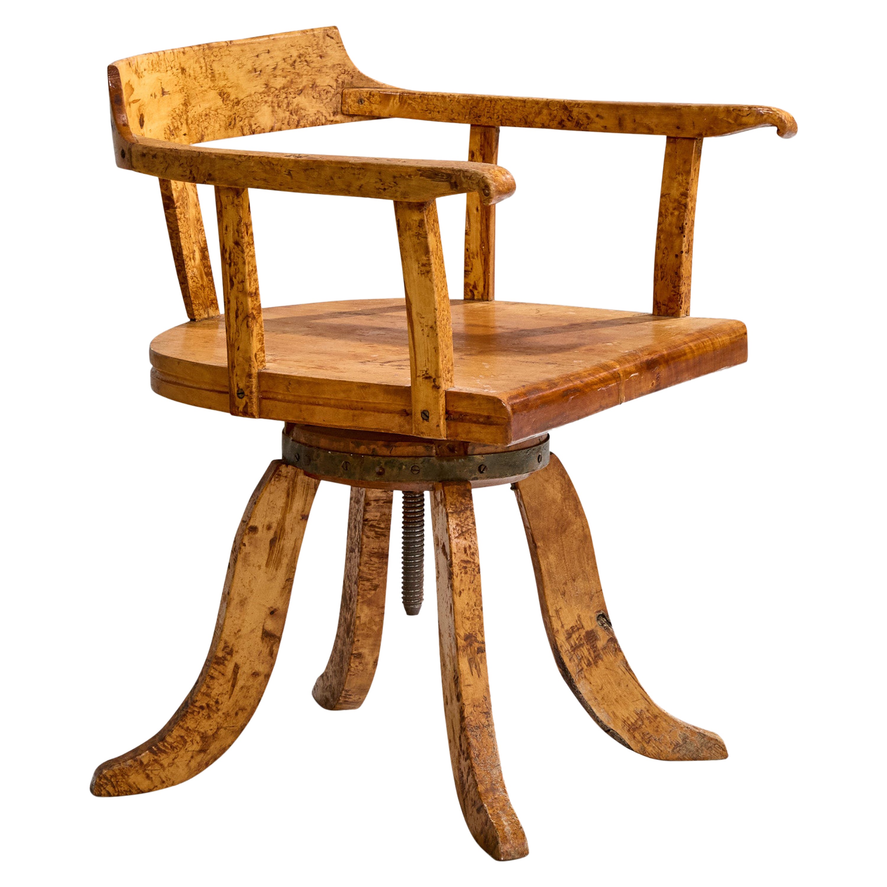 Diseñador sueco, Silla de escritorio, Abedul, Metal, Suecia, 1900