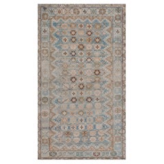 Antique Sky-Blue Wool Flowerhead Persian Malayer Rug
