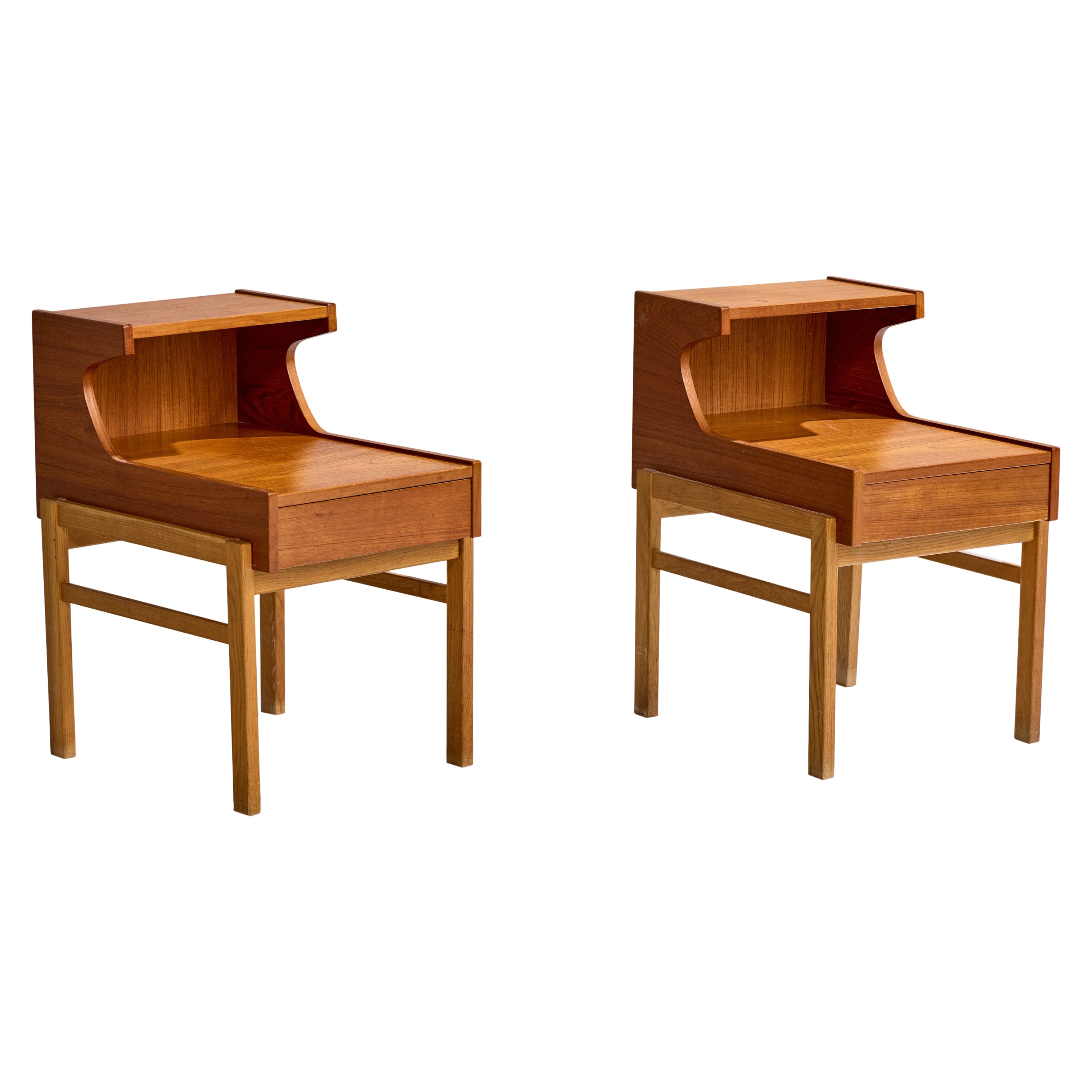 Schwedische Designerin, Nachttische, Teakholz, Eiche, Schweden, 1950er Jahre