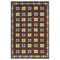 Vintage Signed Märta Måås-Fjetterström Brown Floral Wool Swedish Rug