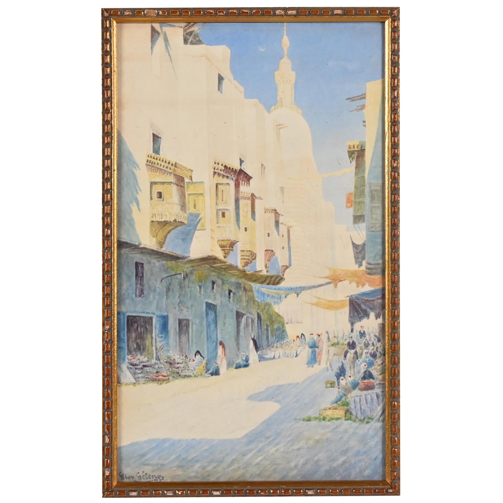 Pittura ad acquerello astratta con cornice, firmata e originale, di Giovanni Geleng