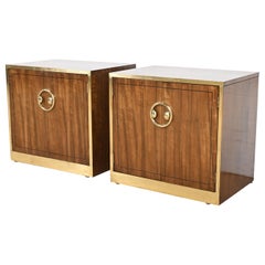 Mastercraft Mid-Century Hollywood Regency Campaign Walnut and Brass Nightstands