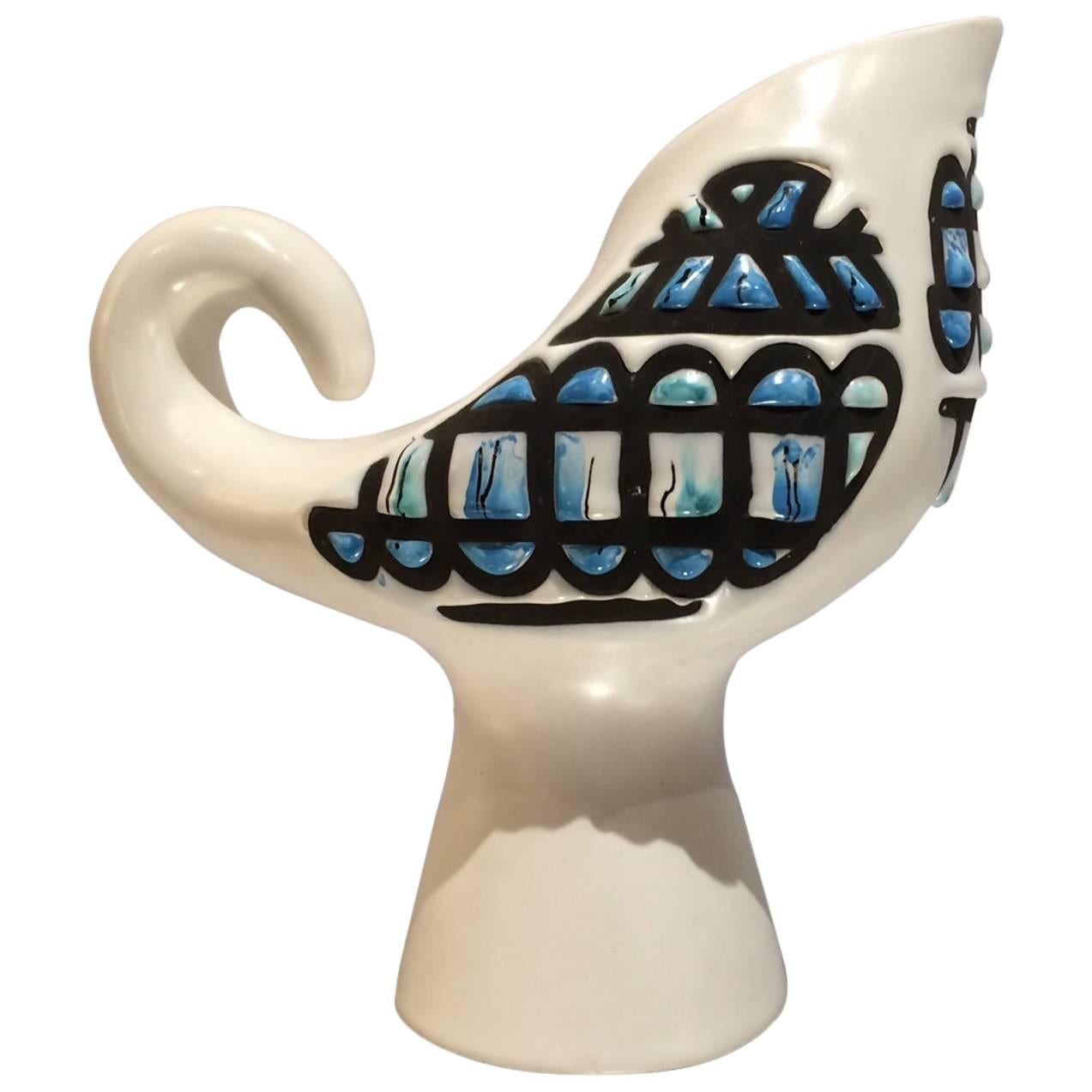 Bird Pitcher Ceramic Vase by Roger Capron, Vallauris, 1960s