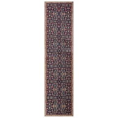 Handgewebter antiker indischer Agra-Läufer in Übergröße in Indigo-Blau mit Blumenmuster