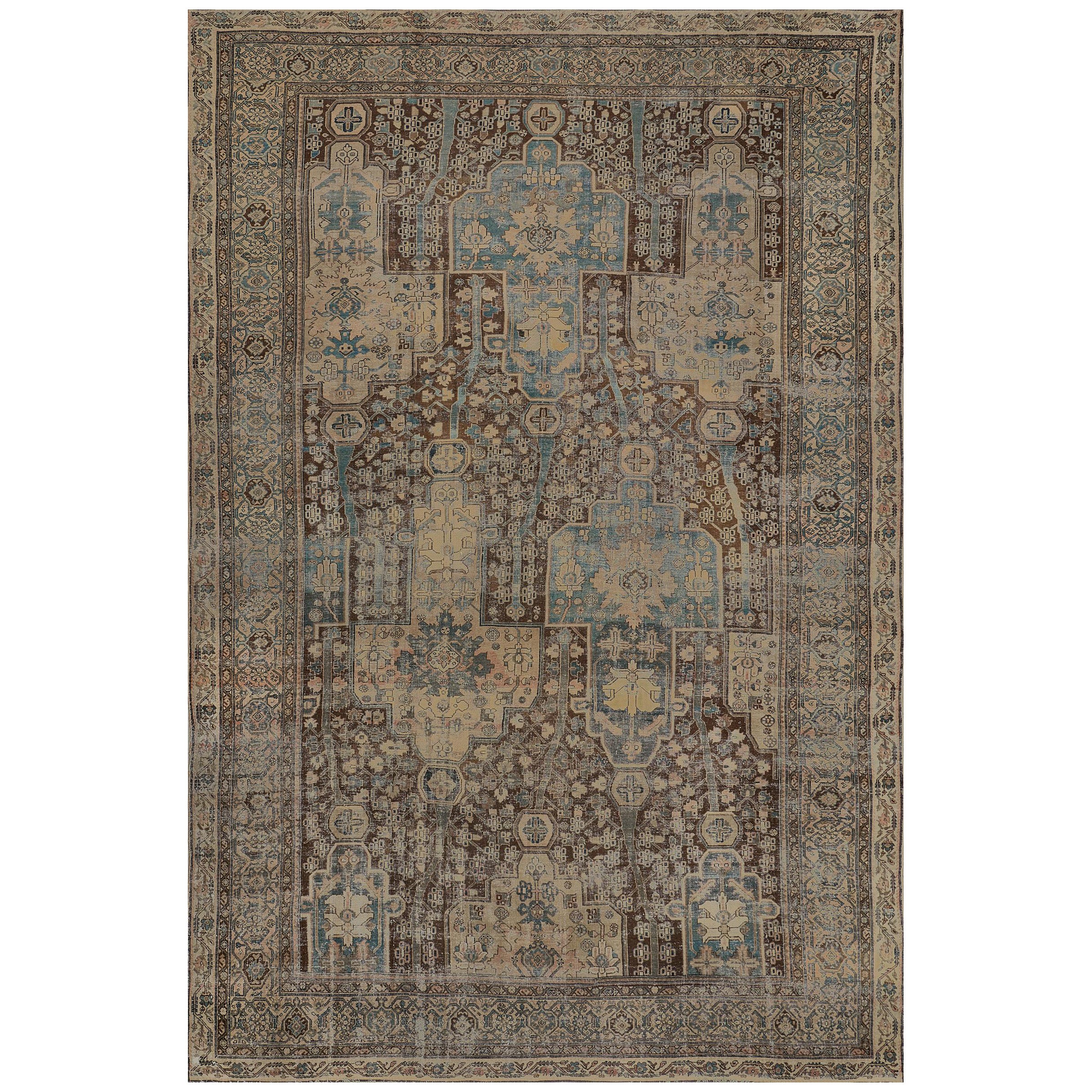 Antique Chocolate-Brown Floral Traditional Persian Malayer Rug