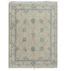Rug & Kilim’s Oushak Style Rug in Cream with Slate Blue Floral Patterns