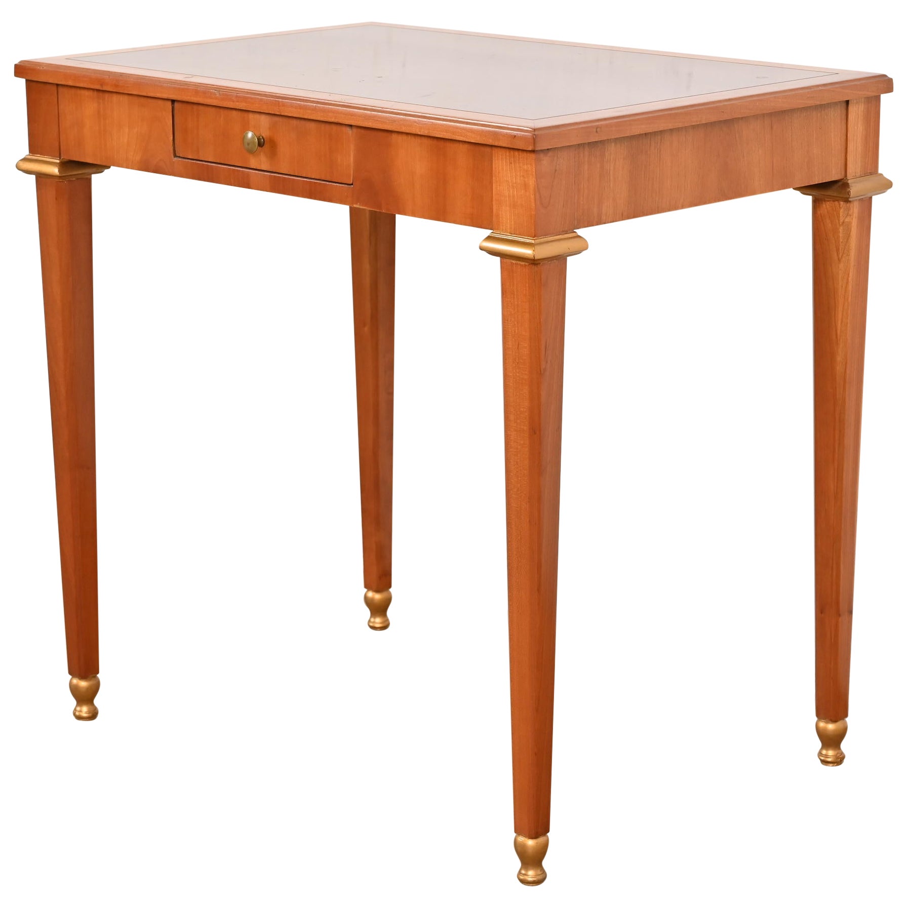 Baker Furniture Regencia Francesa Luis XVI Escritorio Pequeño de Cerezo y Madera Dorada