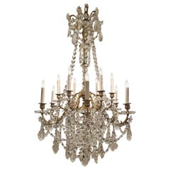 Antique French Baccarat Crystal and Gold Bronze 12 Light Chandelier, Circa 1895.