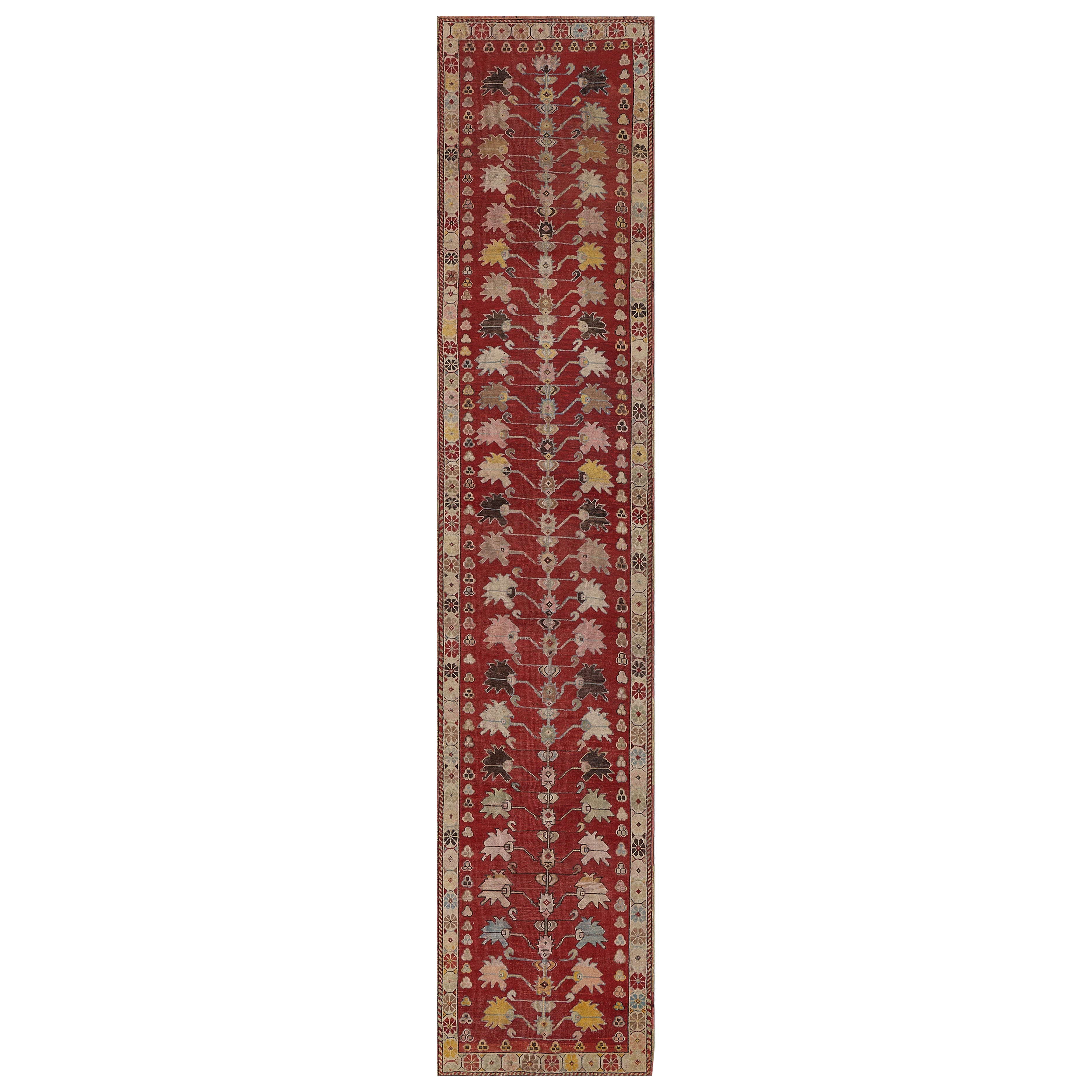 Antique Circa-1890 Tomato-Red Floral Anatolian Oushak Runner