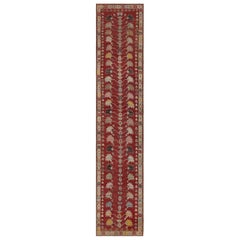 Antico Runner Oushak Anatoliano Floreale Rosso Pomodoro del 1890 circa